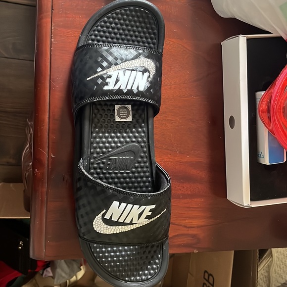 Custom bling , black Nike benassi slides - Picture 3 of 9